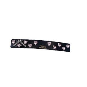 French handmade acetic acid hair clip with pink crystal hearts and shiny rhinestones