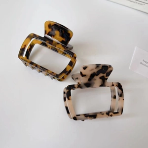 French chic square tortoise shell hair claw clips in dark and light amber patterns