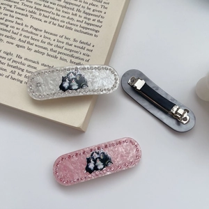 Three-piece acetate cat hair clips with rhinestones and spring mechanism for women