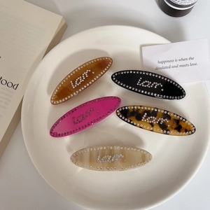 Vintage Acetate Rhinestone Hair Clip Oval Letter Pattern Spring Clip Elegant Hairpin For Women Fashion Hair Accessories