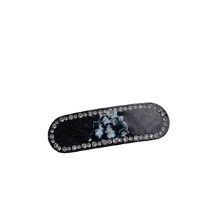 Oval acetic acid hair clip with cute cat pattern and sparkling Czech rhinestones