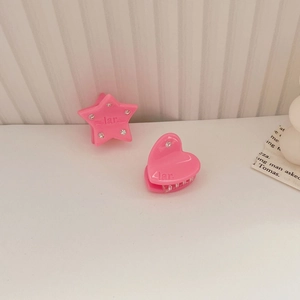 Set di mini fermagli per capelli rosa in acetato a forma di stella e cuore con strass