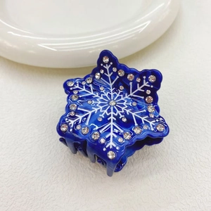 Elegant royal blue snowflake acetate hair claw clip with rhinestones for winter fashion