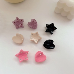 Mini mollette per capelli in acetato a forma di stella e cuore con strass luminosi