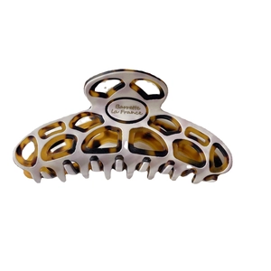 French classic acetate hair claw clip with tortoise leopard pattern and hollow design
