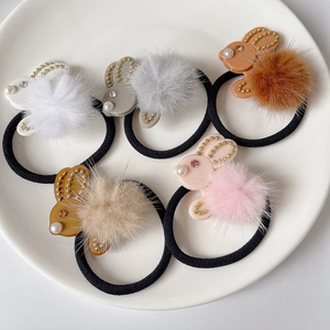 Elastico per Capelli in Peluche a Forma di Coniglio in Acetato Con Strass e Perla Artificiale Alta Elasticità Donna