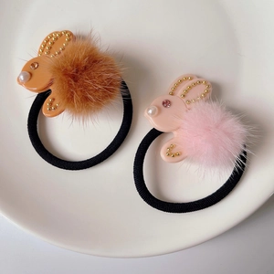 Set di elastici per capelli a forma di coniglio in peluche con finte perle