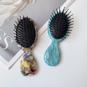 Portable acetate hair brushes with marble patterns for scalp massage and styling