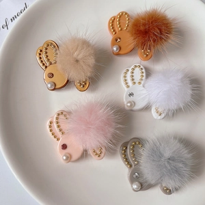 Simpatico Fermaglio per Capelli in Acetato a Forma di Coniglio Donna Peluche Palla di Pelliccia Moda Fermaglio Laterale