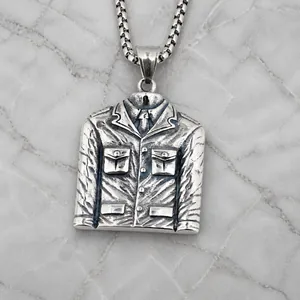 Vintage Hip Hop Titanium Steel Uniform Jacket Pendant Necklace Men Retro Punk Streetwear Suit Coat Shape Jewelry Pendant Necklace