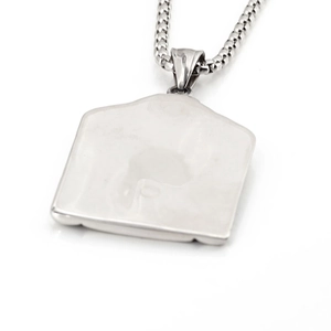 Punk style silver stainless steel shield pendant necklace with thick wheat chain link