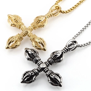 Collar Con Colgante de Cruz Vajra de Acero Inoxidable Retro Para Hombre Joyería de Moda Punk Hip Hop Étnica Religiosa