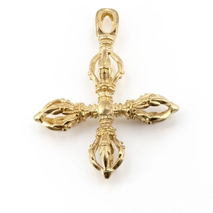 Colgante de collar vajra cruzado de oro vintage con intrincados motivos religiosos