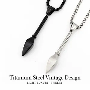 Retro Titanium Steel Spearhead Pendant Necklace Brushed Spear Point Men Hip Hop Punk Box Chain Gothic Jewelry Neck饰 Hanging Accessory