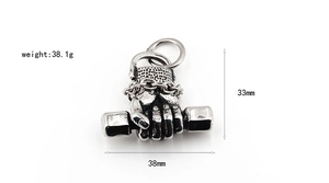 Detailed view of dumbbell pendant with 38mm width and 33mm height specifications