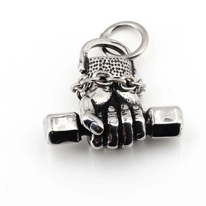 Hip hop dumbbell fist pendant necklace in silver stainless steel for fitness lovers