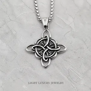 Vintage Nordische Wikinger Keltischer Knoten Anhänger Halskette Für Herren Titanstahl Retro Hexenknoten Halskette Streetwear Schmuck