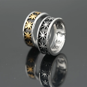 Vintage Distressed Titanium Steel Ring For Men Women Eight Pointed Star Pattern Gothic Punk Finger Jewelry Retro Band Ring