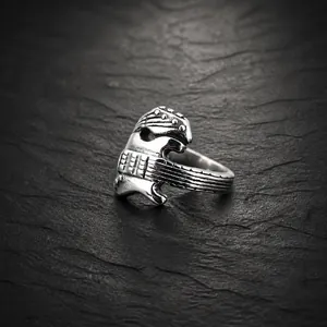 Vintage Punk Electric Guitar Shaped Titanium Steel Ring For Men Personalized Hip Hop Music Lover Biker Band Ring Jewelry Gift