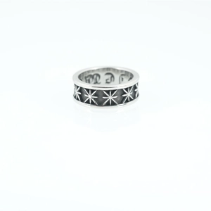 Punk style retro silver titanium steel ring with star engraving and gothic design