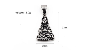 Detail view of Buddha pendant showing 33mm height and 22mm width silver finish hiphop charm