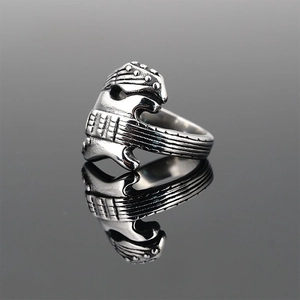 Retro punk guitar shaped titanium steel open ring with distressed silver finish for men