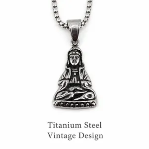 Vintage Stainless Steel Buddha Head Pendant Necklace For Men Women Hiphop Religious Jewelry Antique Silver Color Box Chain