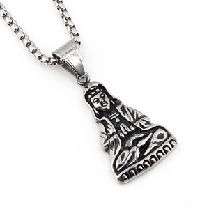 Retro silver Buddha pendant necklace with durable square link chain in hip hop style
