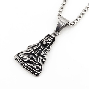Retro Buddha pendant necklace with vintage silver finish and stainless steel box chain link