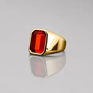 Chevalière Homme en Acier Inoxydable Vintage Avec Strass Rectangulaire Rouge Noir Bague Pierre Carrée Géométrique
