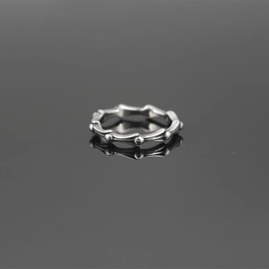 Vintage bamboo bone style stainless steel ring for men and women in retro silver finish