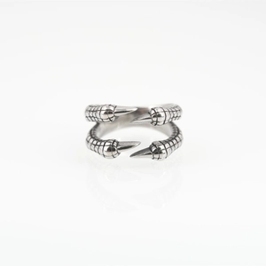 Retro punk style titanium steel dragon claw ring with detailed scales and open silver design