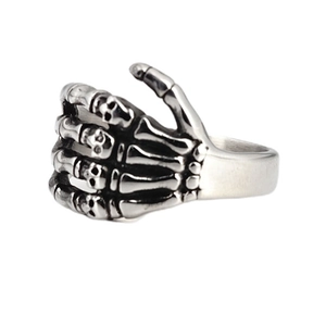 Retro Punk Skeletthand Ring aus antikem Silber-Titanstahl für Herren im Vintage-Stil
