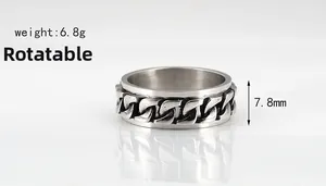 Macro shot of rotatable stainless steel chain ring with vintage black finish, 7.8mm wide