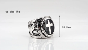 Detailed macro view showing the 19.9mm height and cross design on this vintage steel ring