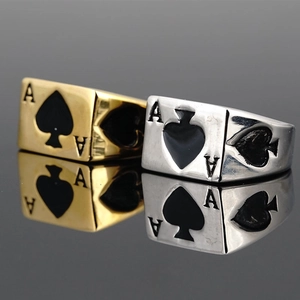 Vintage Edelstahl Pik Ass Siegelring Für Herren Hip Hop Poker Karte Fingerring Gold Silber Schwarz Emaille Schmuck