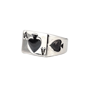 Hip-Hop Vintage Silber Poker Pik Ass Ring aus Titanstahl für Herren im Retro-Look
