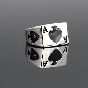 Vintage Silber Titanstahl Poker Pik Ass Ring für Herren im Hip-Hop-Style Design