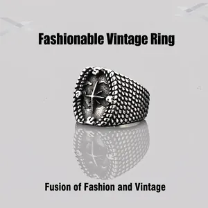 Vintage Compass Polaris Signet Ring Men Titanium Steel Antique Silver Retro Punk Nautical North Star Gothic Band Jewelry
