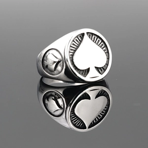 Bague poker as de pique vintage pour homme en acier inoxydable avec reflets polis
