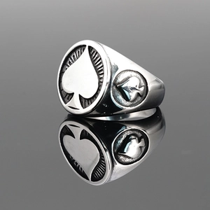 Bague chevalière vintage as de pique en acier inoxydable style gothique pour hommes
