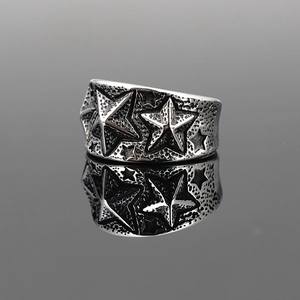 Bague large rétro en acier inoxydable vintage avec étoiles gravées pour hommes