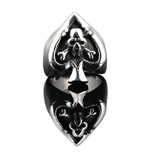 Gothic spade ring with skull and crossbones relief in a vintage punk style finish