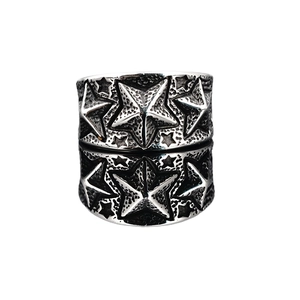 Bague vintage en acier inoxydable pour homme avec étoiles 3D et finition noire antique