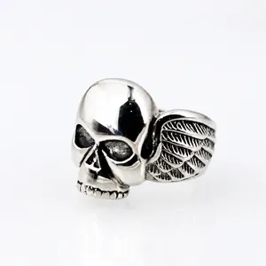 Gothic Totenkopf Flügel Ring Für Herren Edelstahl Punk Rock Schmuck Vintage Silber Farbe Biker Fingerring
