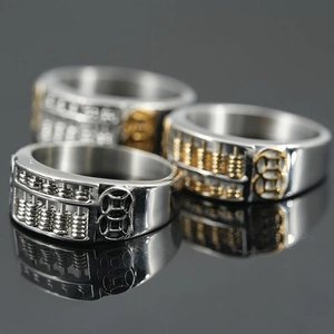 Men Vintage Titanium Steel Abacus Ring Chinese Ancient Coin Fortune Ring Retro Punk Style Jewelry Band For Husband Gift