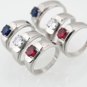 Anillo de Acero Inoxidable Minimalista para Hombre Mujer Con Incrustaciones de Cuatro Garras Rubí Rojo Zafiro Azul Zircón Blanco