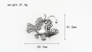 Detailed view of anglerfish pendant dimensions 41.5x50.7mm and weight 31.4g