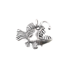 Gothic style anglerfish pendant necklace made of vintage silver-tone metal for men