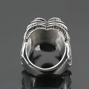 Retro punk skull ring in silver titanium steel with detailed vintage textures and brushed finish